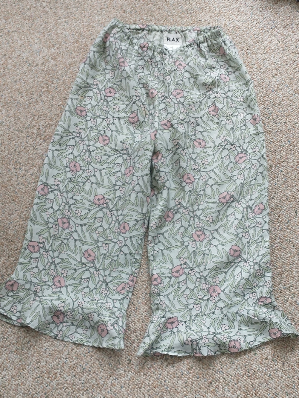 FLAX Pants Pastel Floral Print  Ruffle Hem Linen Size Small - Picture 5 of 5